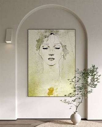 Modern Figure Painting Decorative Painting Abstract Decorative Painting Creative Hanging Painting Art Hanging Painting Green Plant Potted Wall Lamp 3d model