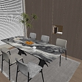 Modern Italian Dining Table and Chair Marble Dining Table and Chair Rectangular Dining Table and Chair Dining Table and Chair Combination 3d model