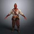 A Man Wearing White Shirt Brown Pants Leather Belt Boots And Decorative Necklace
