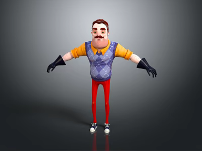 Cartoon Style Man Wearing Yellow Shirt Purple Diamond Vest Red Pants And Black Gloves 3d model