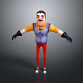 Cartoon Style Man Wearing Yellow Shirt Purple Diamond Vest Red Pants And Black Gloves