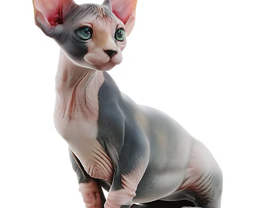 Gray And Pink Hairless Cat With Green Eyes Large Ears And Sleek Body 3d model