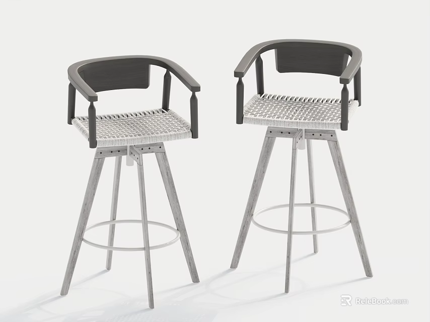 Modern Bar Stools With Black Armrests Mesh Seats And Metal Frames 3d model 