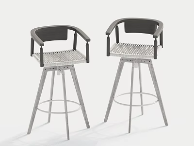 Modern Bar Stools With Black Armrests Mesh Seats And Metal Frames 3d model