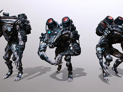 Sci Fi Mechanical Creatures In Multiple Poses With Red Eyes And Detailed Robotic Structures 3d model