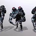 Sci Fi Mechanical Creatures In Multiple Poses With Red Eyes And Detailed Robotic Structures 3d model