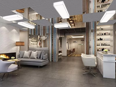 Modern Beauty And Hair Salon Interior With Sofa Seating Styling Chairs And Lighting Fixtures 3d model