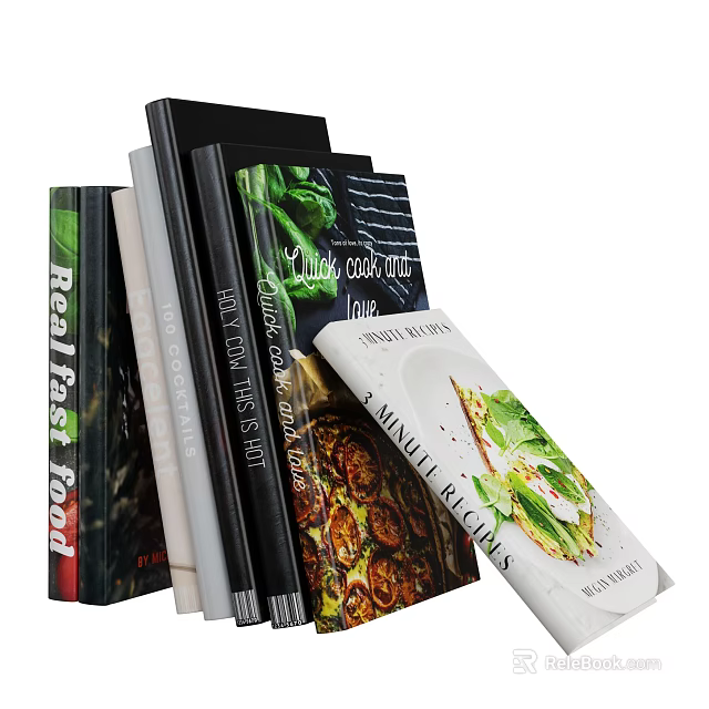 Cookbooks Collection Featuring Real Fast Food And Minimal Recipes With Food 3d model 