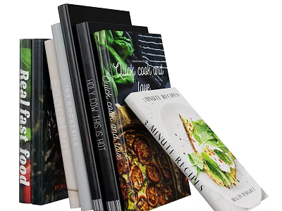 Cookbooks Collection Featuring Real Fast Food And Minimal Recipes With Food 3d model