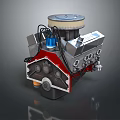 High Performance Engine With Red Cylinder Block Silver Air Filter And Metal Pipes