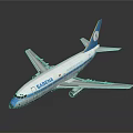 Blue And White SARENA Airplane Model With Gray Background And Reflective Surface 3d model