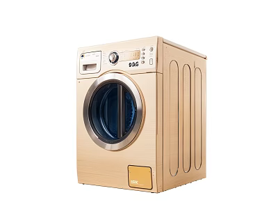 Modern Front Loading Washing Machine Featuring Golden Design Digital Display And Round Door 3d model