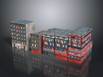Detailed Architectural Models Of Multi Story Buildings With Colorful Facades And Windows 3d model