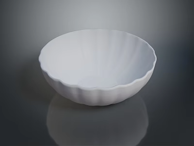 Artistic White Sculpture Bowl Carved With Wavy Edges And Smooth Reflective Surface 3d model