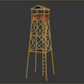 Orange Metal Frame Tower With Wooden Top Cabin And Ladder Structure Design