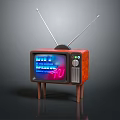 Vintage Old Fashioned Computer With Antenna And Colorful Screen Display On Wooden Base