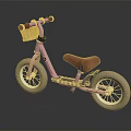 Kids' Pink Bicycle with Red Handlebar Seat and Brown Basket Beige Wheels