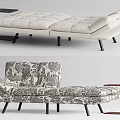 Stylish Chaise Lounge Beige Black White Patterned With Side Table Upholstered Seats Black Legs
