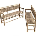 Public Bamboo Benches with Rattan Weaving Seats Natural Style Outdoor Use
