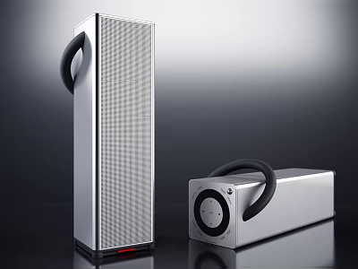 Sleek Modern Silver Audio Speakers Featuring Vertical And Horizontal Design With Black Handles 3d model