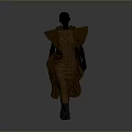 Black Mannequin Wearing Brown Pleated Dress With Exaggerated Shoulder Decorations And Fashionable Style