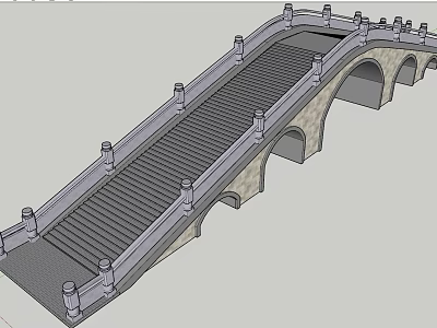 Traditional Chinese Stone Arch Bridge with Stone Steps Railings and Decorative Pillars 3d model