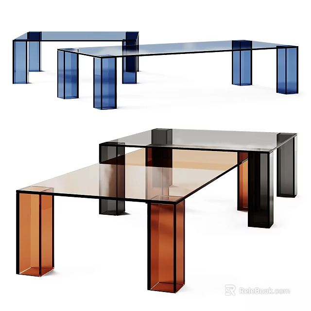 Modern Dining Table With Transparent Glass Top And Colored Acrylic Legs Contemporary Style 3d model 