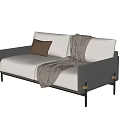 Modern Two Seater Sofa with White Seat Gray Frame Brown Cushion Beige Blanket Metal Legs