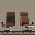 Two Modern High Back Leather Office Chairs with Armrests and Wheeled Swivel Base