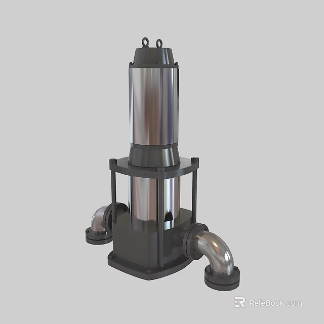 Heavy Duty Industrial Pump With Vertical Metal Design Cylindrical Body And Pipe Connections 3d model 