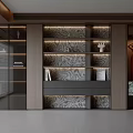 Elegant Modern Bookcase With Glass Doors LED Lighting And Wooden Texture Decorative Items