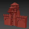 Detailed Medieval Castle Model With Red Roof Tower Mossy Stone Walls And Archways