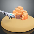 Mars Exploration Spacecraft Hovering Over Detailed Martian Rocky Landscape With Base Structure 3d model