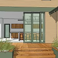 Modern Detached Villa Exterior With Large Windows Green Roof And Wooden Porch Deck