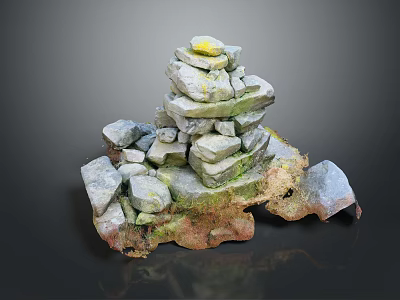 Natural Wood and Stone Decorative Stacked Structure with Wooden Base and Stones 3d model
