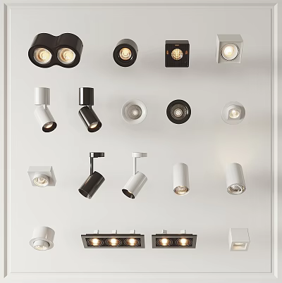 Assorted Modern Downlights And Spotlights With Black White Designs For Indoor Lighting 3d model