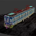 Old Style Blue And White Electric Train With Pantographs On Railway Track