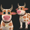 Cute Cartoon Cows With Brown White Spots And Bell Collars On Black Background