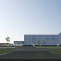 Modern Industrial Factory Building With White Exterior Large Glass Windows And Green Lawn Area