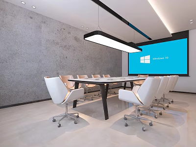 Modern Conference Room Interior With Long Table White Chairs And Microsoft 365 Screen 3d model