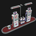 TOTAL Service Station Setup With Fuel Pumps Overhead Signs And Containers