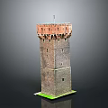 Medieval Brick Tower Architectural Model With Red Top And Green Base