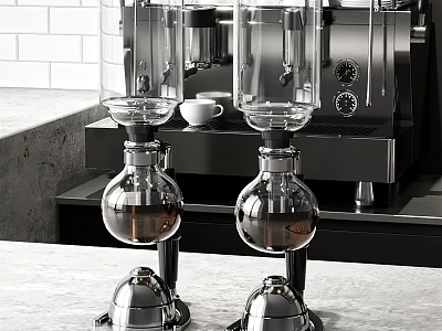 Modern Kitchen Appliances Featuring Glass Siphon Coffee Makers And Black Machine 3d model