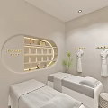 Elegant Modern Beauty Hair Salon Interior With Marble Reception Desk Cosmetic Displays And Green Plants