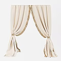 Elegant Beige Curtains With Brown Edge Trim And Tiebacks For Living Room Decor