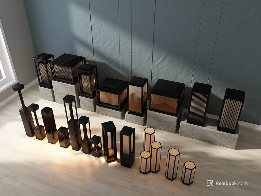 Various Modern Outdoor Lights With Different Styles Metal Frames And Glass Panels 3d model 