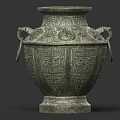 Traditional Ceramic Vessel With Intricate Patterns Ear Shaped Handles And Sturdy Base 3d model