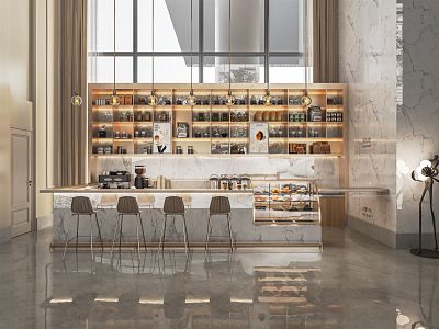 Modern Coffee Shop Milk Tea Shop Beverage Shop Cashier Console Back Kitchen Equipment Leisure Table and Chair Coffee Products 3d model