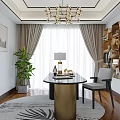 Modern Study Room Interior With Hexagonal Wooden Bookshelf Desk And Gold Chandelier