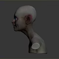 Fantasy Creature Character Bald Head Pointed Ears Blue Eyes Skin Texture Upper Body